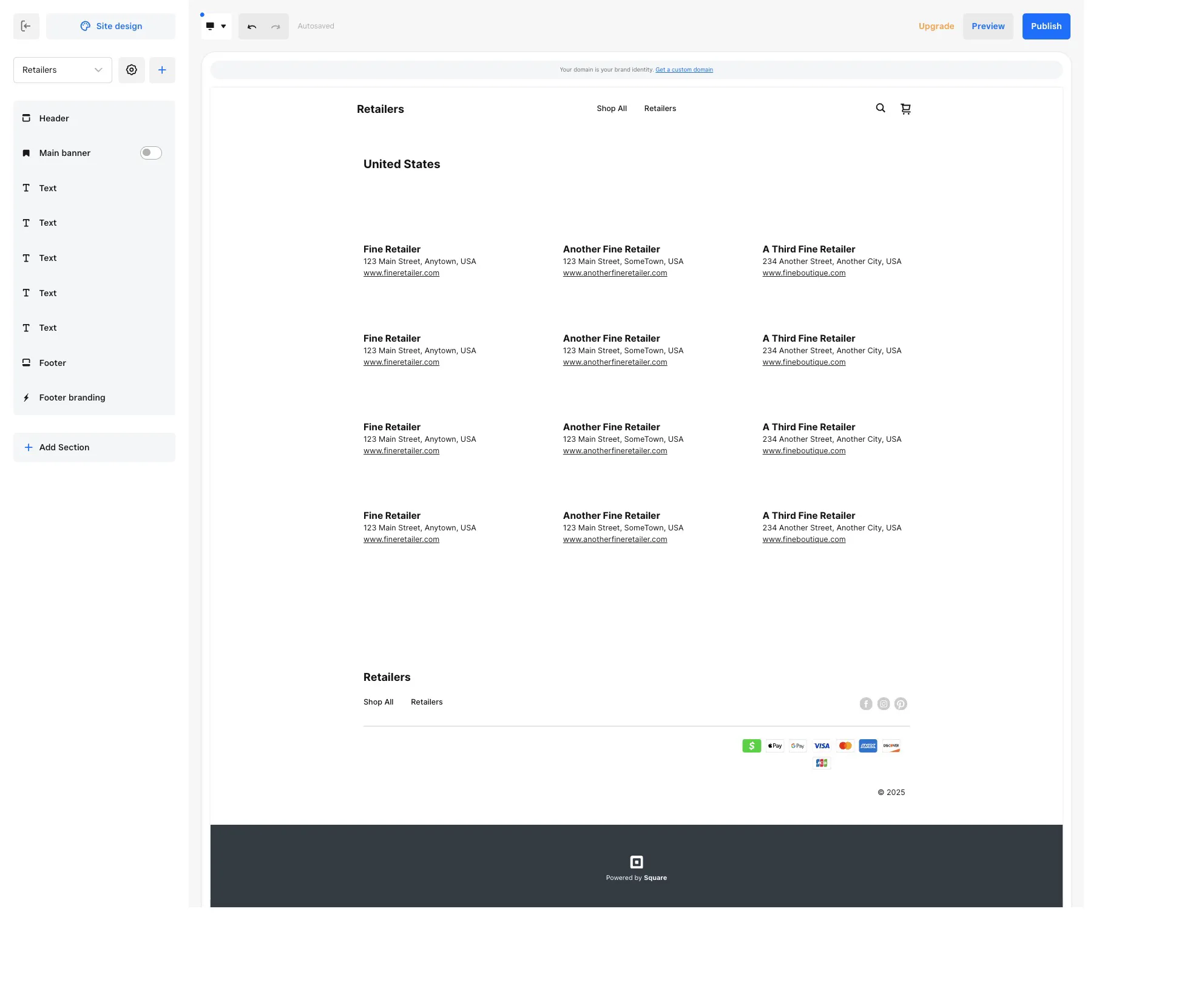 Square Online Example Stockist Page
